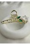 Gold Metal Hair Clip with White Flower Figure - Stylish Large Hair Clip with Enamel Leaf Detail for Women - 4
