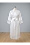 Women's White Satin Lace Bridal Dressing Gown Long Dowry Kimono - 3