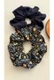 Elastic Hair Clip Set of 2 Black Plain and Floral Patterned Ruffled Fabric Scrunchie Hair Clip Non-Damaging Elastic Hair Clip - 5