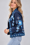 Women's Dark Blue Floral Embroidered Ethnic Patterned Denim Jeans Jacket Kimono - 4