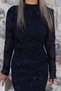 Navy Blue Velvet Glitter Embroidered Tulle Dress - 4