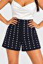 Navy Blue Staple Detailed High Waist Women's Shorts - 3