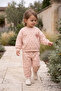 100% Cotton Girls' Tracksuit Set - Heart Emblem Patterned Sweatshirt and Sweatpants 2-Piece Set