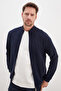 Ribbed Collar Zippered Regular Fit Jacket