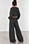 Anthracite Staple Embroidered Oversize Crop Cardigan & Thin Strap Tank Top Two-Piece Set - 3
