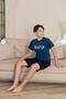 Boy's Indigo Blue Short Sleeve Shorts Combed Cotton Pajama Set 4007- - 2