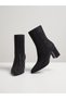 Siesta Black Suede Luxury Black Stone Detailed Orthopedic Sole Short Heeled Boots