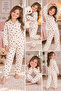 Girl's Brown Heart Patterned Pajama Set – Long Sleeve Shirt Collar Children's Pajama Set - 3