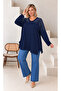 Women's Plus Size V-Neck Long Sleeve Shoulder Stone Embroidered Soft Textured Oversize Lycra Blouse 29501 - 3