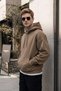 Men's Winter 3-Strand Fleece Hooded Oversize Sweatshirt with Kangaroo Pocket - Brown - 2