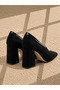 Mia Black Suede Women's Heeled Shoes Black Patent Leather Detailed Square Toe Stylish - 2