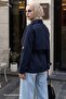 Apolet Detailed Lined Navy Blue Short Trench Coat - 3