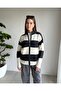 Striped Soft Textured Cardigan with Front Zipper