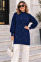 Stone Detailed Knitwear Sweater K6035 Navy Blue