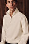 Helor men's organic cotton zip-up stand collar ecru sweatshirt - 2