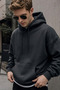 Men's Winter 3-Strand Fleece Hooded Oversize Sweatshirt with Kangaroo Pocket - Black - 4