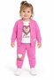 40209-26 Baby Girl 3-Piece Set Heart Embroidered Zippered Cardigan T-Shirt and Ribbed Pants 6-24 Months