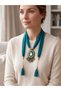 Turquoise Fabric Detailed Tasseled Women's Necklace