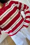 Red Soft Textured Striped Sweatshirt - 2