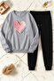 Unisex Kalp Printed Crew Neck Sweatshirt - 2-Piece Tracksuit Set
