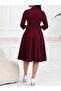 Women's Tuvakar Sleeves, Collar, Lace-Up, Buttoned Midi Imported Crepe Dress - 3