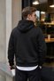 Men's Winter 3-Strand Fleece Hooded Oversize Sweatshirt with Cut-Out Pockets - Black - 3