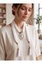 White Fabric Detailed Tasseled Women's Necklace - 2