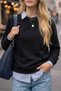 Women's Winter 3-Strand Fleece Inside Crew Neck Sweatshirt with Soft Texture and Comfortable Cut - Black - 8