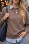 Women's Winter 3-Strand Fleece Inside Crew Neck Sweatshirt with Soft Texture and Comfortable Cut - Brown - 7