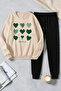 Unisex Ribbon Printed Crew Neck Sweatshirt - 2-Piece Tracksuit Set