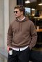 Men's Winter 3-Strand Fleece Hooded Oversize Sweatshirt with Cut-Out Pockets - Brown