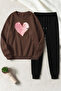 Unisex Kalp Printed Crew Neck Sweatshirt - 2-Piece Tracksuit Set