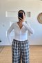 White Snap Fastener Long Sleeve Blouse - 2
