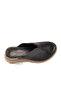 Black Genuine Leather Soft Thick Comfortable Sole Wedge Sole Women's Slippers 9207 - 4