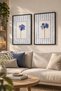 Natural Wood Framed 2-Piece Blue Flowers Wall Decor Decorative Painting Set for Living Room Living Bedroom Kitchen Entrance
