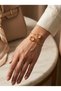 Salmon Color Stone Detailed Gold Color Open End Women's Bracelet - 4