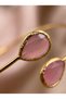 Pink Stone Detailed Gold Color Open-Ended Women's Bracelet - 2