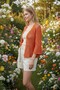 Orange Hand Knitted Crochet Hexagonal Mesh Cardigan - 3