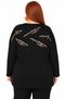 Plus Size Cat Printed Stone and Pearl Detailed Crew Neck Capri Sleeve Women's Blouse - 2