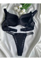 Women's lace stone underwire support padded push-up bra set lingerie set triple set - 7