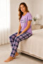 Cotton Combed Summer Printed Short Sleeve Pajama Set with Crew Neck and Plaid Pattern - Lilac - 3