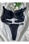 Women's lace stone underwire support padded push-up bra set lingerie set triple set - 5