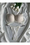 Women's lace stone underwire support padded push-up bra set lingerie set triple set - 4