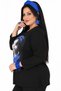 Plus Size Cat Printed Stone and Pearl Detailed Crew Neck Capri Sleeve Women's Blouse - 5