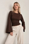 Women's Brown Waist Fit Spanish Sleeve Premium Fabric Blouse - 4