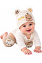 Baby Teddy Bear Hat and Knee Protector Set 2 Piece Cat Pattern Crawling Knee Pad Set - 3
