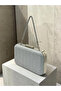Silver Gray Lame Zigzag Laser Patterned Chain Strap Women's Evening Dress Bag Wedding Engagement Graduation - 6