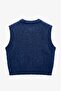 Navy Blue V-Neck Ribbed Edge Sleeveless Sweater - 2