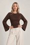 Women's Brown Waist Fit Spanish Sleeve Premium Fabric Blouse - 5