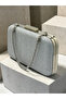 Silver Gray Lame Zigzag Laser Patterned Chain Strap Women's Evening Dress Bag Wedding Engagement Graduation - 8